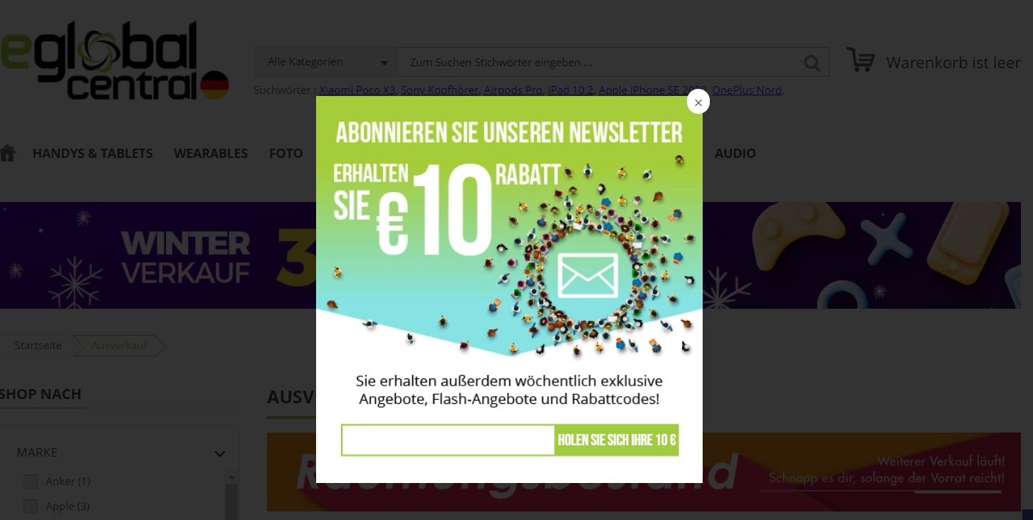 10€ Gutscheine erhalten bei der Newsletter Anmeldung